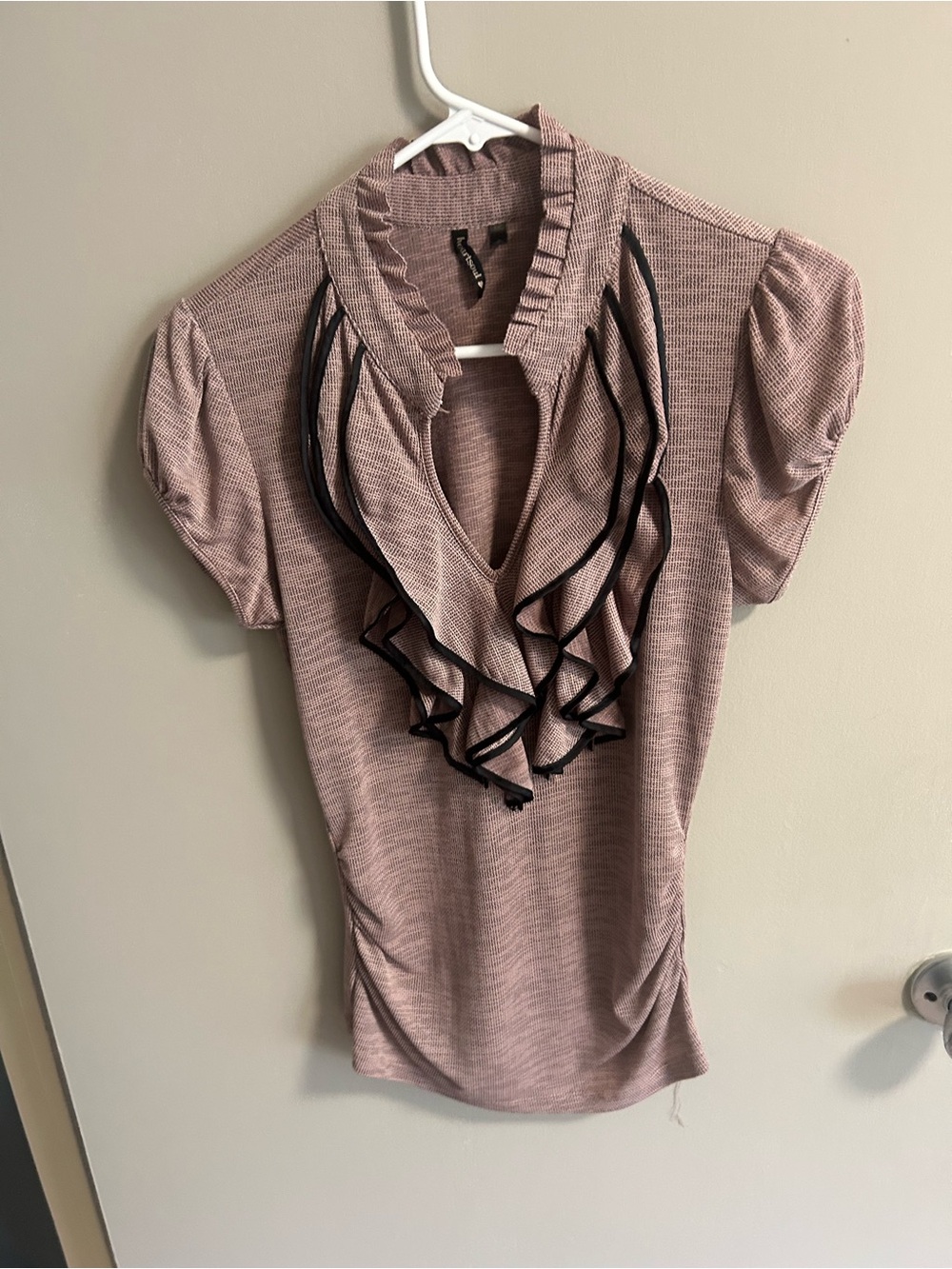HeartSoul Dusty Rose Ruffle-Neck Short Sleeve Blouse